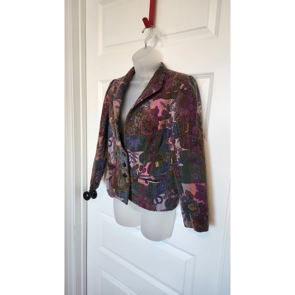 VTG Jack Winter Tapestry Blazer Jacket Floral Multicolor Boho Artsy Women's Lg - Picture 3 of 8